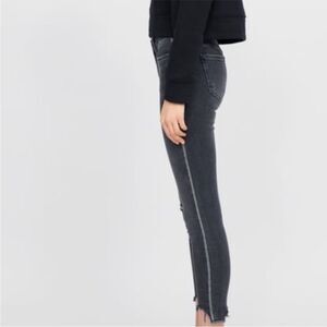 Zara High Rise Black Skinny Jeans Frayed Hem‎ Rhinestone Side Trim Denim Sz 10
